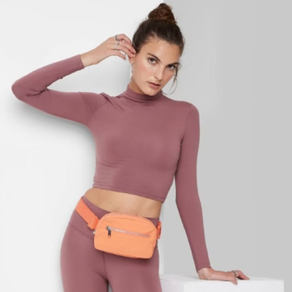 Women's Long Sleeve Mock Neck Cropped T-Shirt - Wild Fable Blackberry Frost XXS